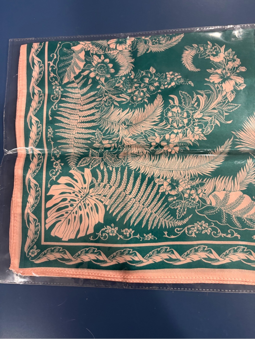 Teal and pink silk scarf